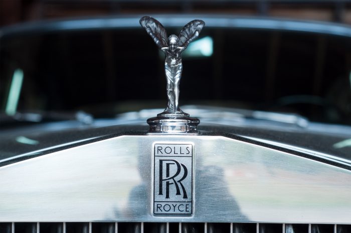 Mulhouse - France - 12 September 2017 - closeup of Rolls Royce logo on car