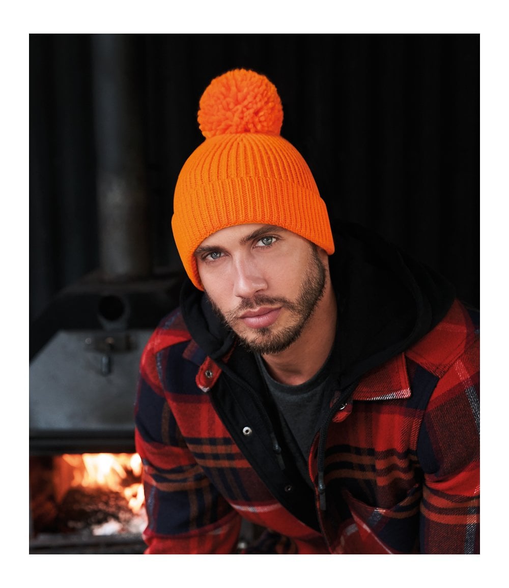 Beechfield Engineered Knit Ribbed Pom Pom Beanie – Gerippte Strickmütze Mit Bommel, Für Freizeit & Sport