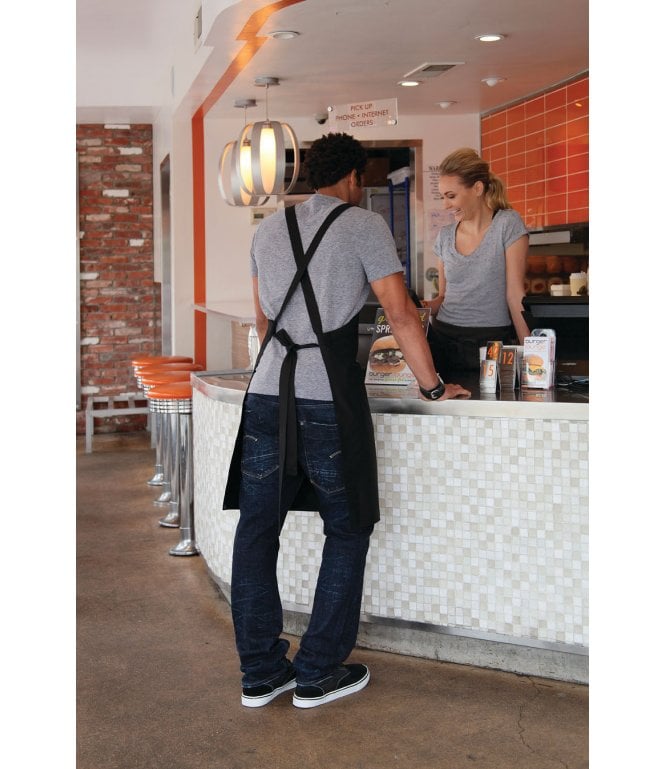 Chef Works Cross-Back Bib Apron: Black/White [F35 ]