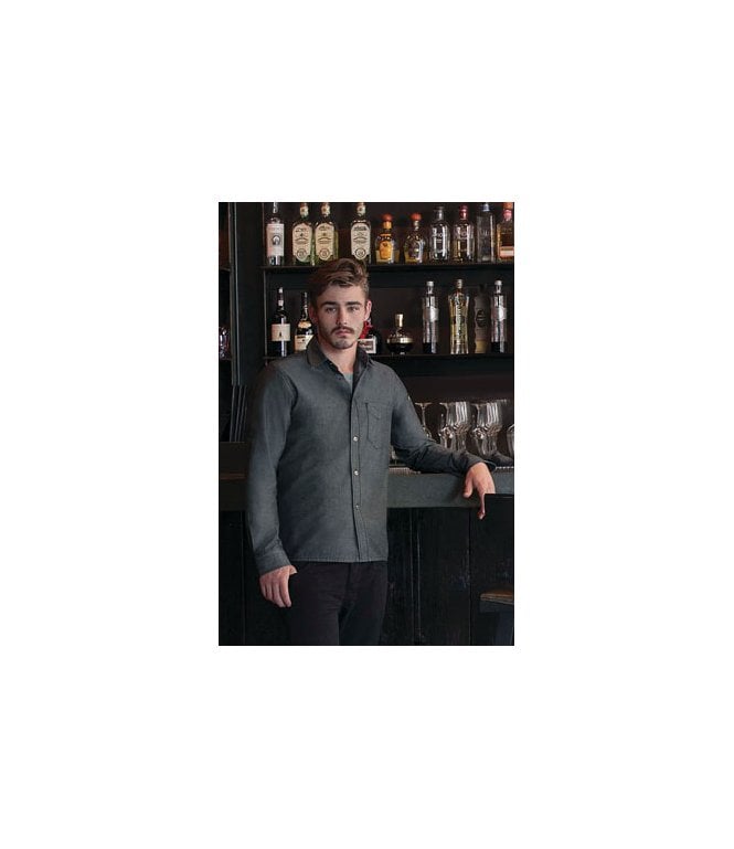 Chef Works Mens Black Banded Collar Shirt [B100BLK]