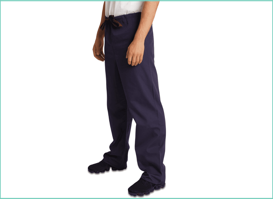 Man wearing navy trousers