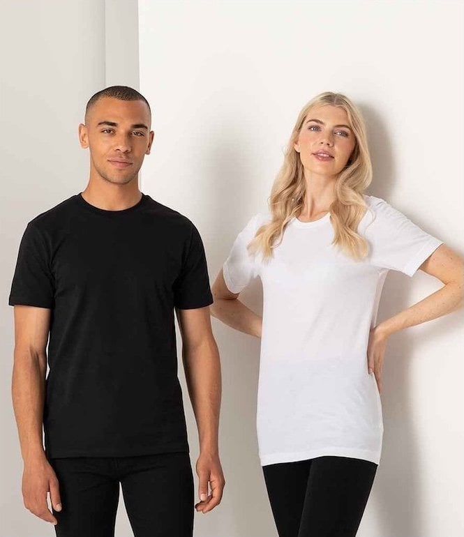A man and a woman in t-shirts