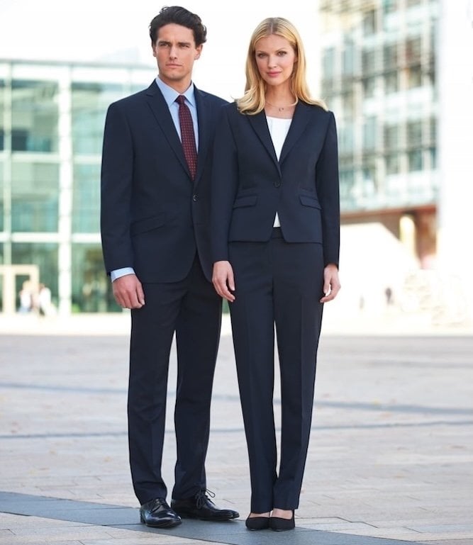 A man and a woman in suits