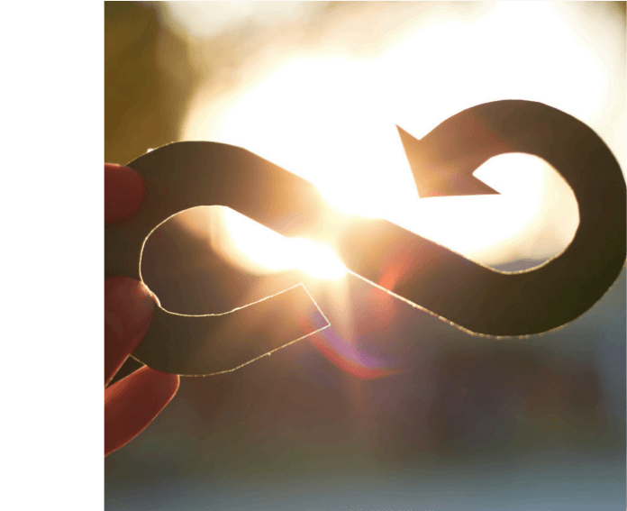 An arrow shaped into an infinity symbol