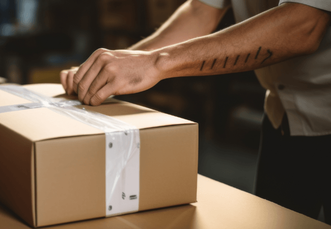 Man packaging a box