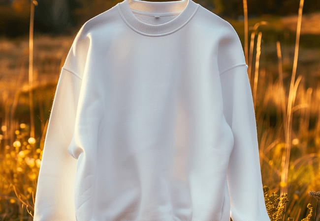 White jumper over a meadaow