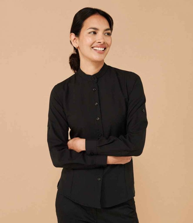 Henbury  Ladies Roll Sleeve Mandarin Anti-Bac Wicking Shirt