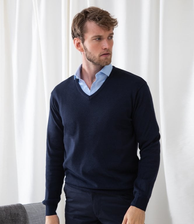 Henbury  Lightweight Cotton Acrylic V Neck Sweater