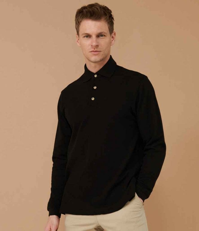 Henbury  Long Sleeve Cotton Pique Polo Shirt