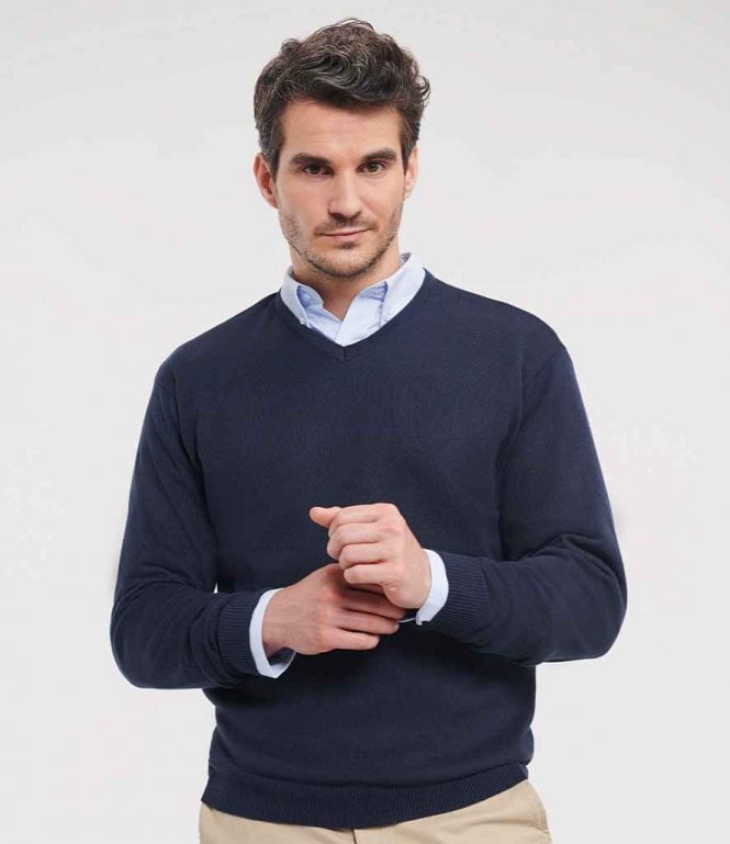 Russell Collection  Cotton Acrylic V Neck Sweater
