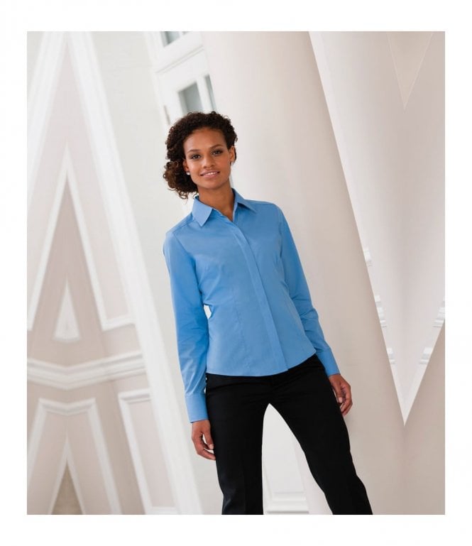 Russell Collection  Ladies Long Sleeve Fitted Poplin Shirt