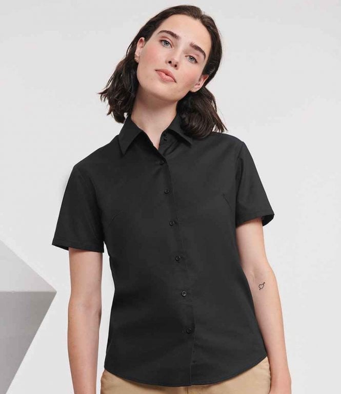 Russell Collection  Ladies Short Sleeve Easy Care Oxford Shirt