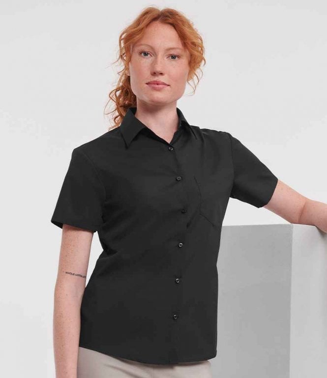 Russell Collection  Ladies Short Sleeve Easy Care Poplin Shirt